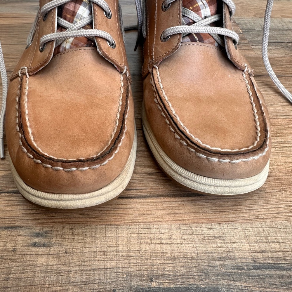 Sperry Women’s Top Sider Tan Leather Lace Up Boots with Plaid Accent 8.5 - Picture 4 of 11